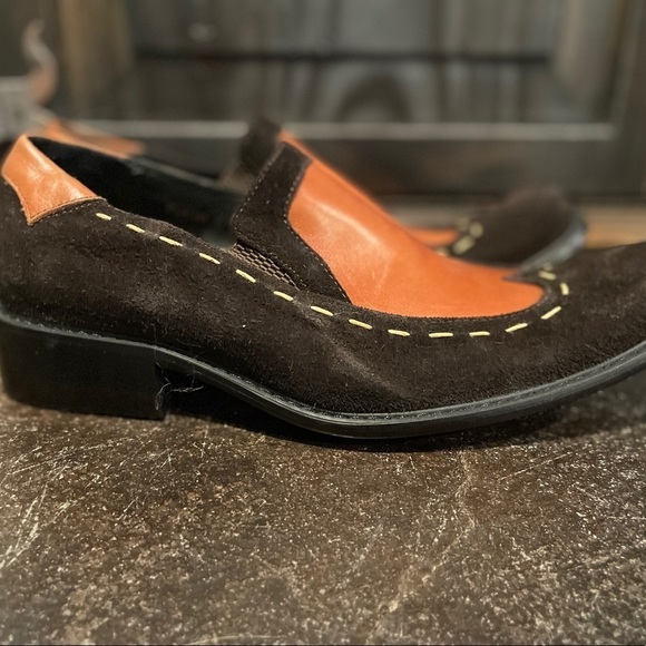 Aurelio Garcia Fiesso  Leather Suede Stitching Square Toe Slip‎ On Shoes Men's 8 - Picture 3 of 9